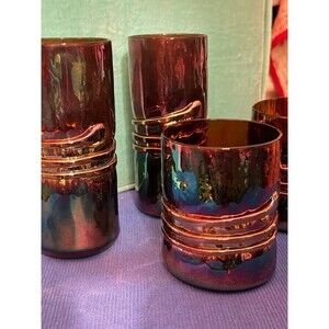Esteban Prieto Bronze Iridescent Blown Glassware Set of 4, Signed, 1988